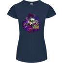 Magic Mushroom Skull LSD Hallucinogenic Womens Petite Cut T-Shirt Navy Blue