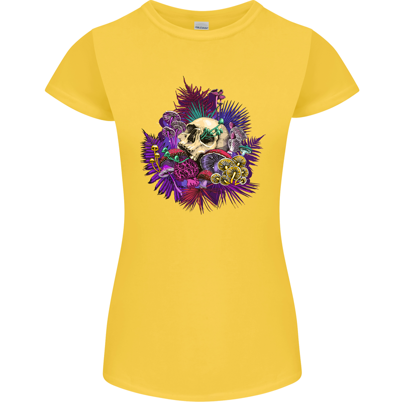 Magic Mushroom Skull LSD Hallucinogenic Womens Petite Cut T-Shirt Yellow
