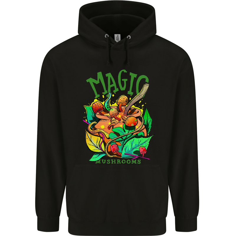 Magic Mushrooms Drugs LSD Acid Trip Mens 80% Cotton Hoodie Black