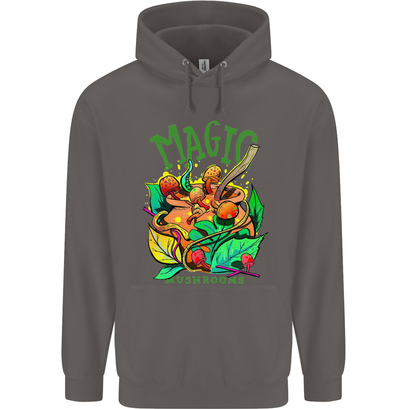 Magic Mushrooms Drugs LSD Acid Trip Mens 80% Cotton Hoodie Charcoal