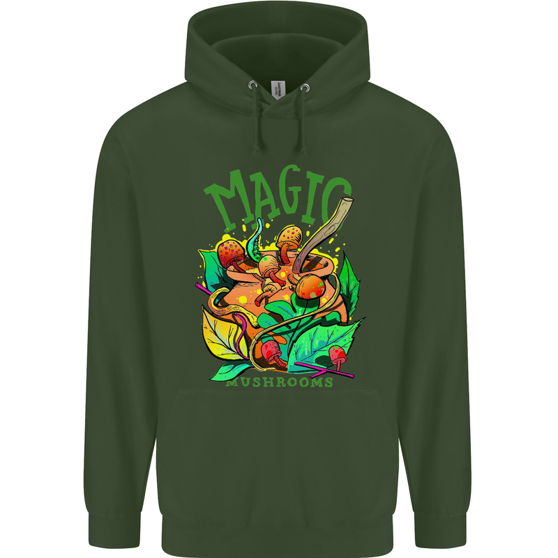 Magic Mushrooms Drugs LSD Acid Trip Mens 80% Cotton Hoodie Forest Green