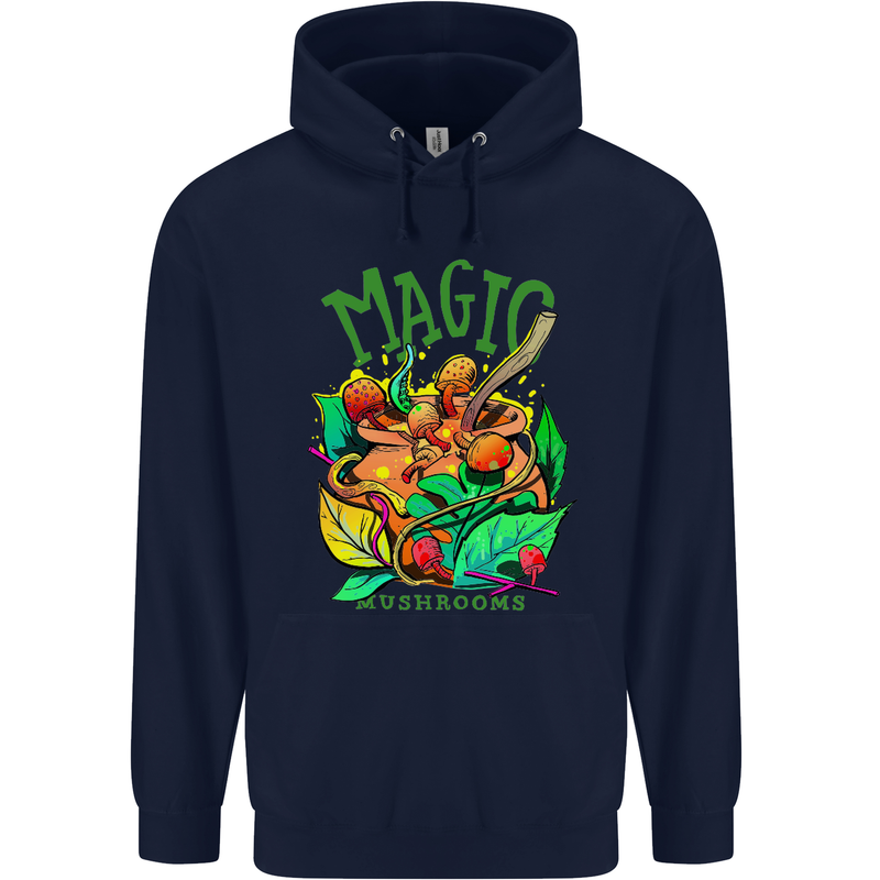 Magic Mushrooms Drugs LSD Acid Trip Mens 80% Cotton Hoodie Navy Blue