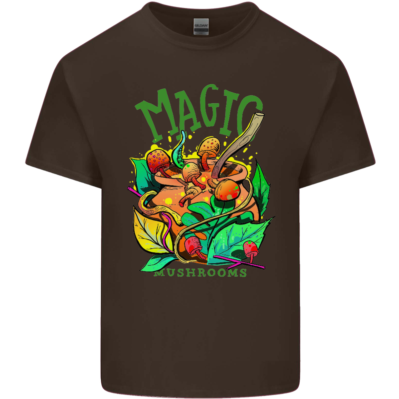 Magic Mushrooms Drugs LSD Acid Trip Mens Cotton T-Shirt Tee Top Dark Chocolate