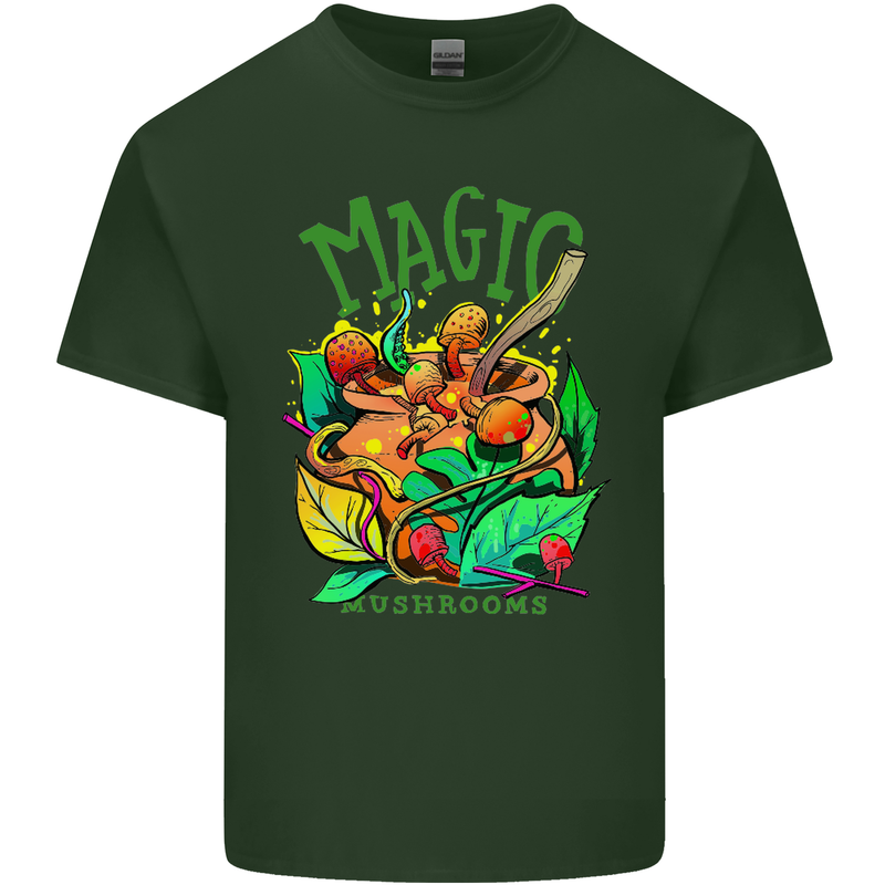 Magic Mushrooms Drugs LSD Acid Trip Mens Cotton T-Shirt Tee Top Forest Green