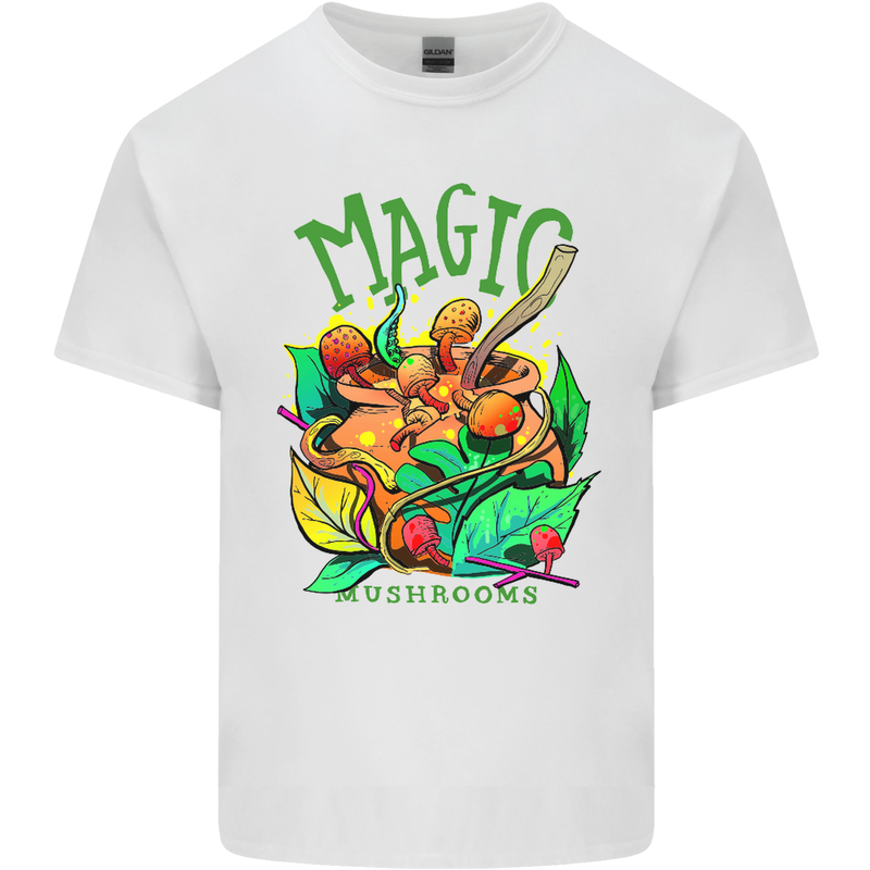 Magic Mushrooms Drugs LSD Acid Trip Mens Cotton T-Shirt Tee Top White