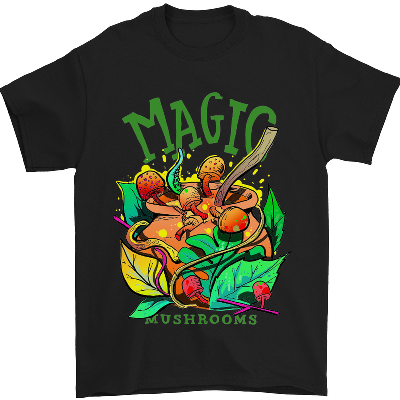 Magic Mushrooms Drugs LSD Acid Trip Mens T-Shirt Cotton Gildan Black