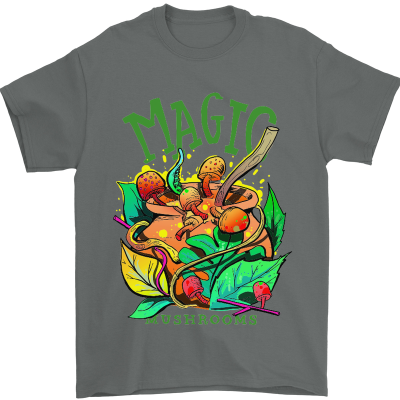 Magic Mushrooms Drugs LSD Acid Trip Mens T-Shirt Cotton Gildan Charcoal
