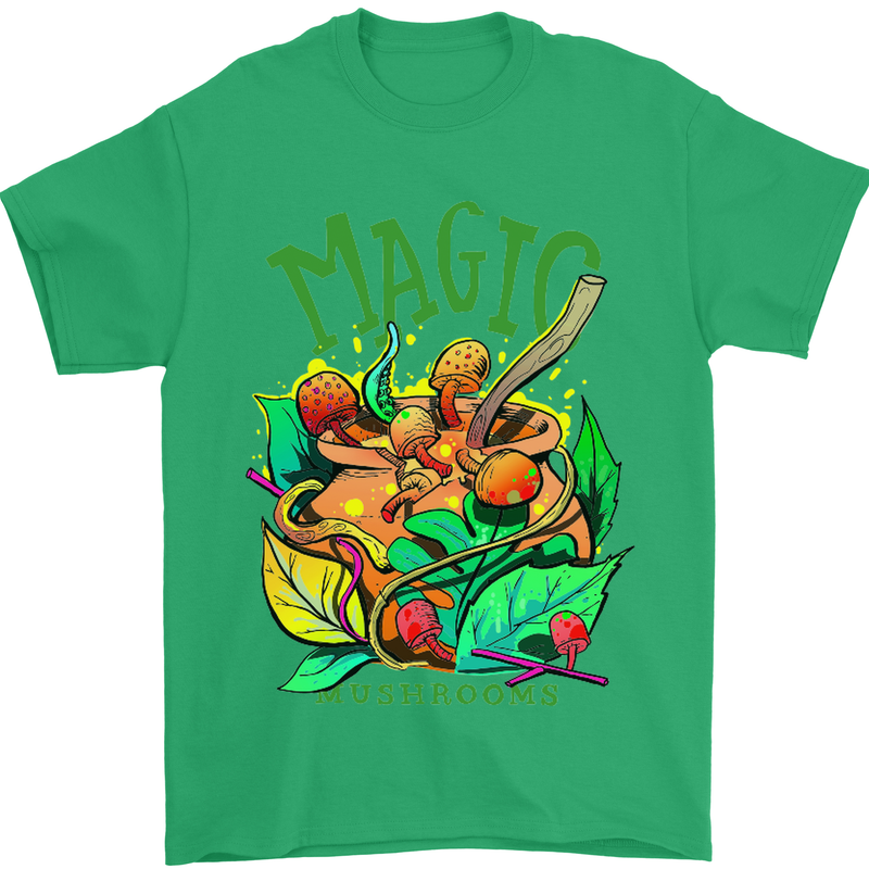 Magic Mushrooms Drugs LSD Acid Trip Mens T-Shirt Cotton Gildan Irish Green