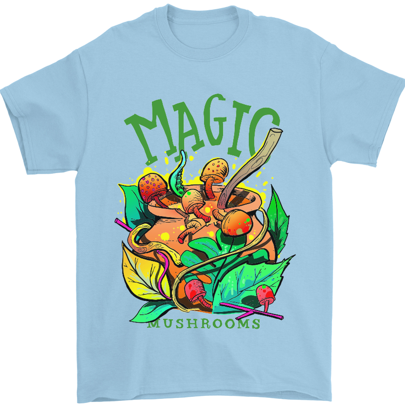 Magic Mushrooms Drugs LSD Acid Trip Mens T-Shirt Cotton Gildan Light Blue