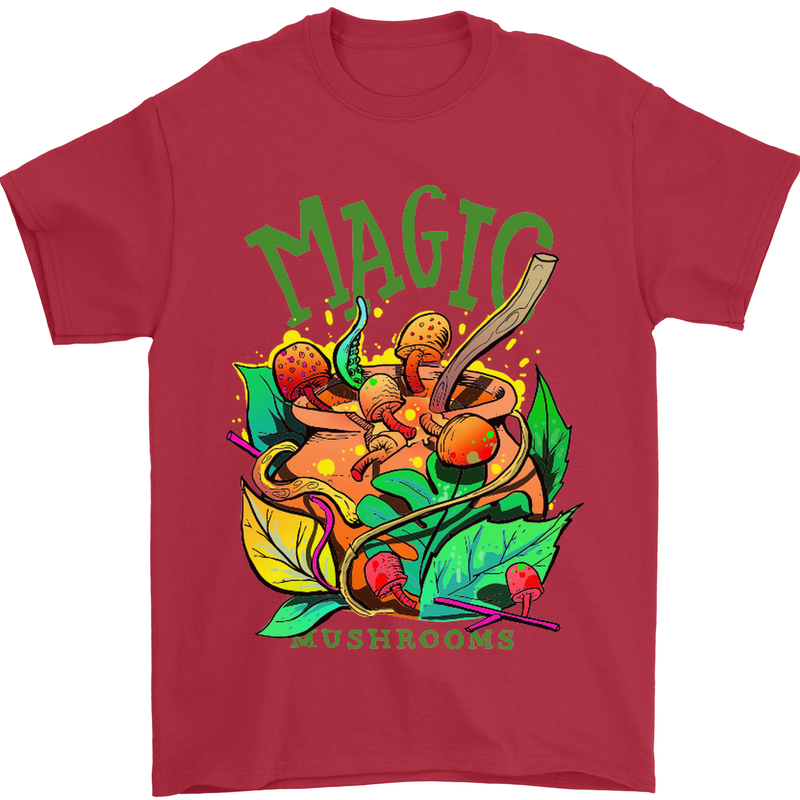 Magic Mushrooms Drugs LSD Acid Trip Mens T-Shirt Cotton Gildan Red
