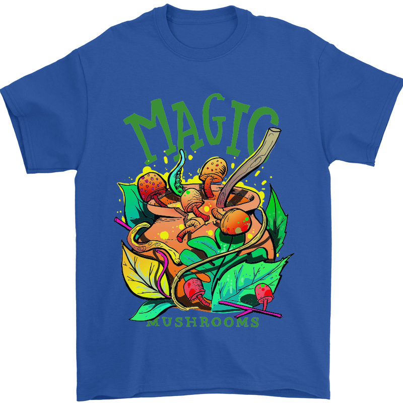 Magic Mushrooms Drugs LSD Acid Trip Mens T-Shirt Cotton Gildan Royal Blue