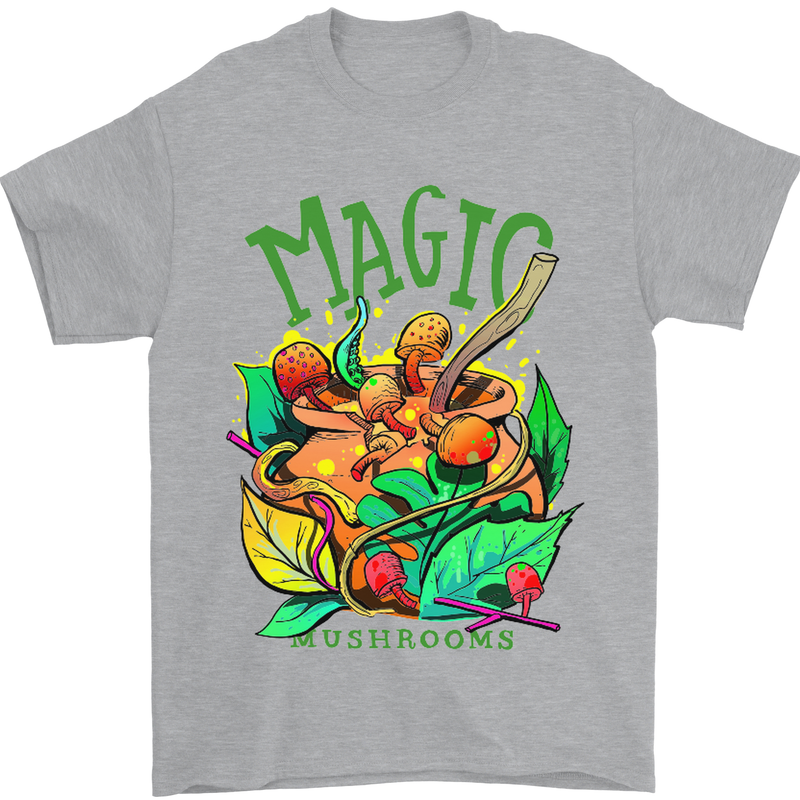 Magic Mushrooms Drugs LSD Acid Trip Mens T-Shirt Cotton Gildan Sports Grey
