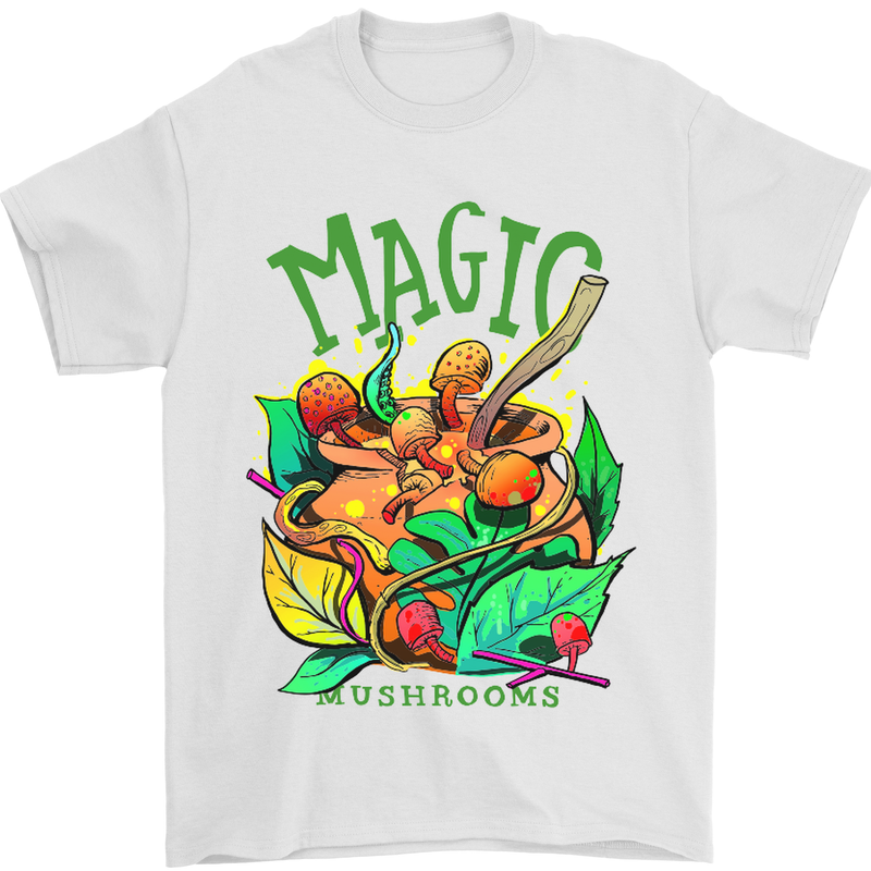 Magic Mushrooms Drugs LSD Acid Trip Mens T-Shirt Cotton Gildan White