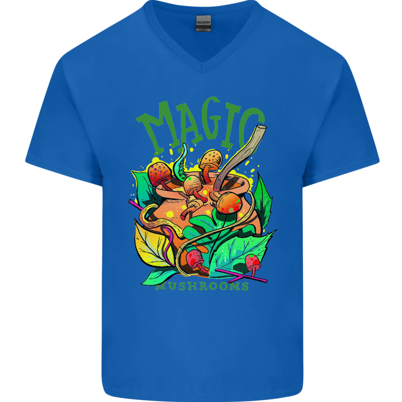 Magic Mushrooms Drugs LSD Acid Trip Mens V-Neck Cotton T-Shirt Royal Blue