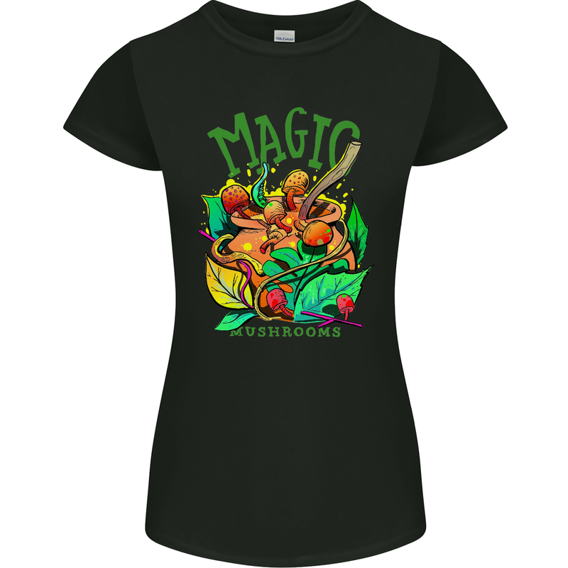 Magic Mushrooms Drugs LSD Acid Trip Womens Petite Cut T-Shirt Black