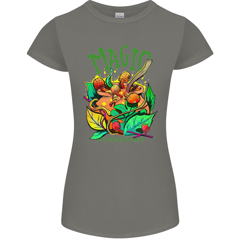 Magic Mushrooms Drugs LSD Acid Trip Womens Petite Cut T-Shirt Charcoal
