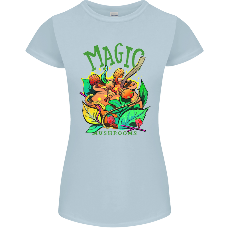 Magic Mushrooms Drugs LSD Acid Trip Womens Petite Cut T-Shirt Light Blue