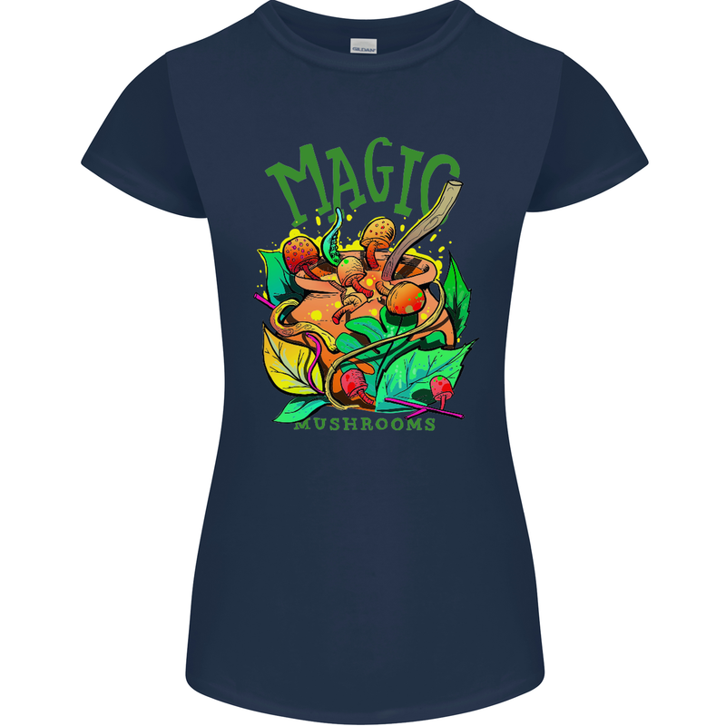 Magic Mushrooms Drugs LSD Acid Trip Womens Petite Cut T-Shirt Navy Blue