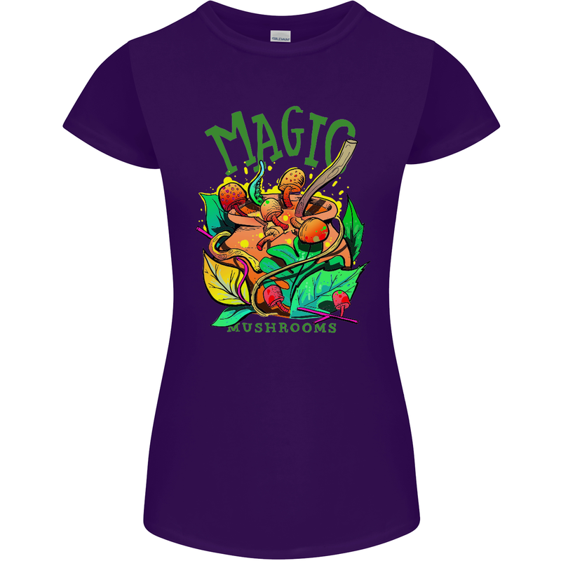 Magic Mushrooms Drugs LSD Acid Trip Womens Petite Cut T-Shirt Purple
