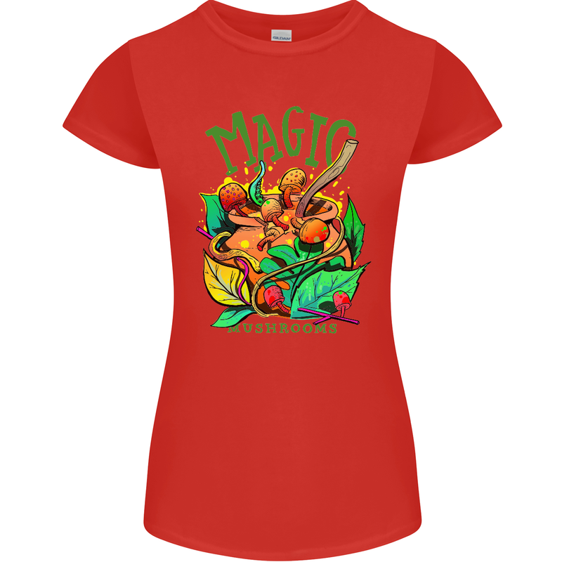 Magic Mushrooms Drugs LSD Acid Trip Womens Petite Cut T-Shirt Red