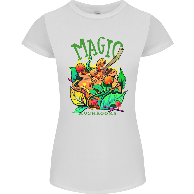 Magic Mushrooms Drugs LSD Acid Trip Womens Petite Cut T-Shirt White