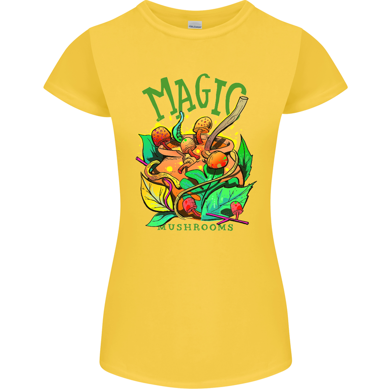 Magic Mushrooms Drugs LSD Acid Trip Womens Petite Cut T-Shirt Yellow