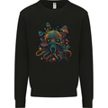Magic Mushrooms Trippy Alien Octopus Cthulhu Kids Sweatshirt Jumper Black