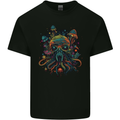 Magic Mushrooms Trippy Alien Octopus Cthulhu Kids T-Shirt Childrens Black