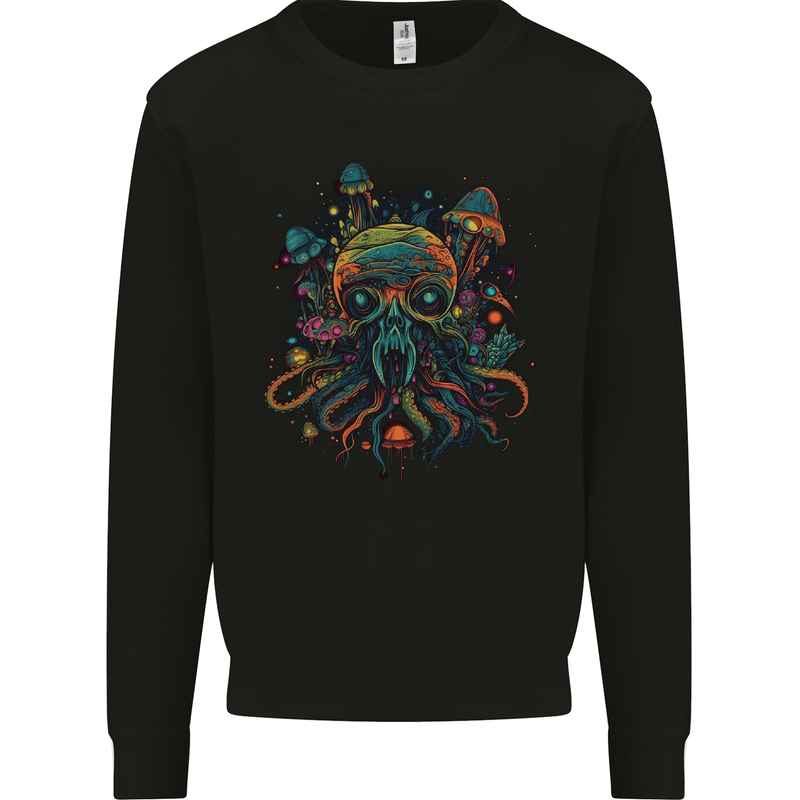 Magic Mushrooms Trippy Alien Octopus Cthulhu Mens Sweatshirt Jumper Black