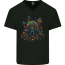 Magic Mushrooms Trippy Alien Octopus Cthulhu Mens V-Neck Cotton T-Shirt Black