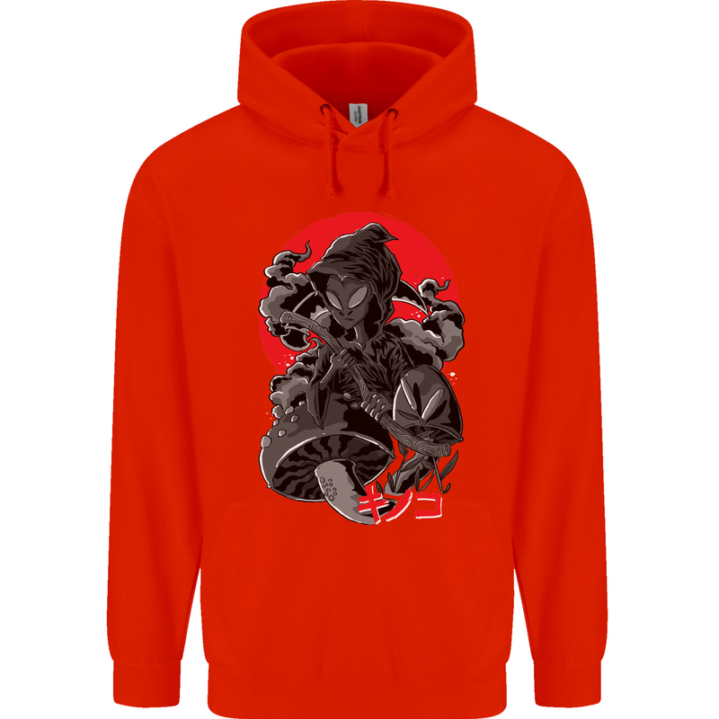 Magic Mushrooms Weed Japanese Alien Childrens Kids Hoodie Bright Red