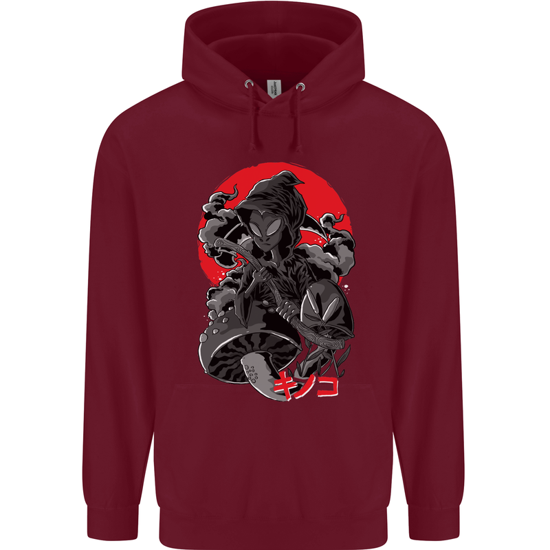 Magic Mushrooms Weed Japanese Alien Childrens Kids Hoodie Maroon