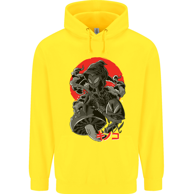 Magic Mushrooms Weed Japanese Alien Childrens Kids Hoodie Yellow