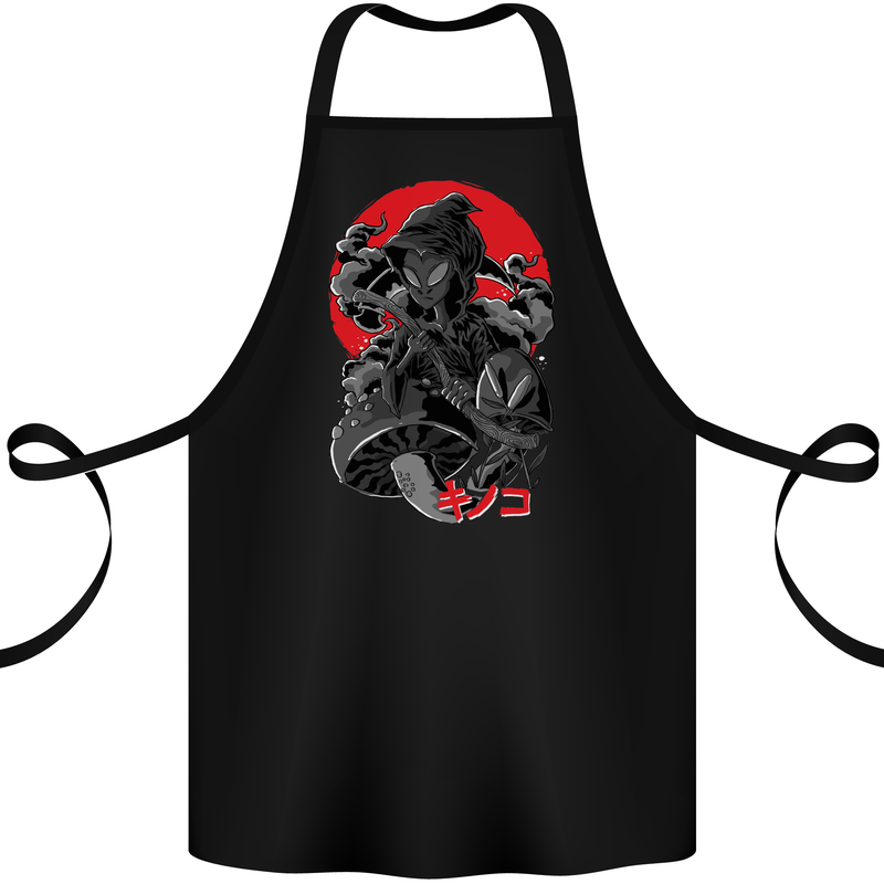 Magic Mushrooms Weed Japanese Alien Cotton Apron 100% Organic Black