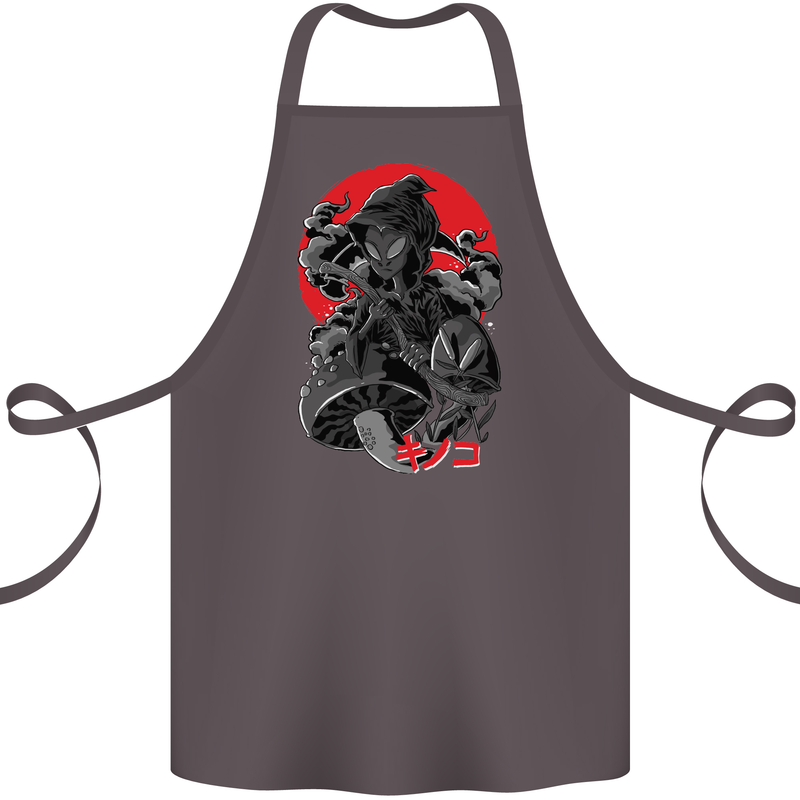 Magic Mushrooms Weed Japanese Alien Cotton Apron 100% Organic Dark Grey