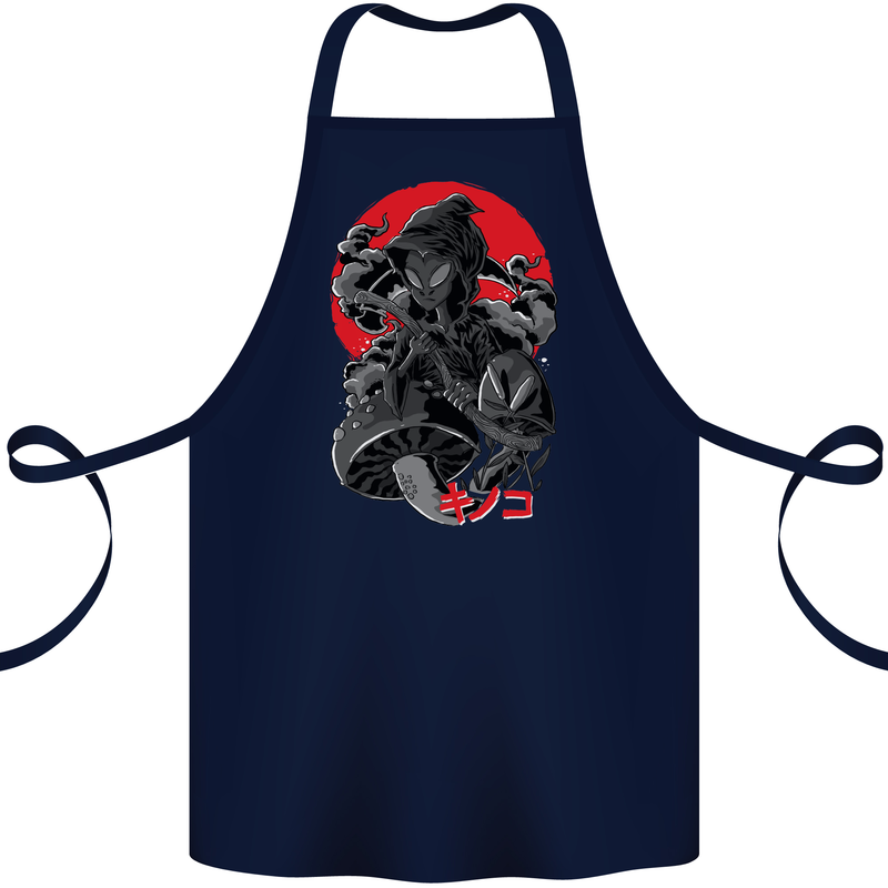 Magic Mushrooms Weed Japanese Alien Cotton Apron 100% Organic Navy Blue