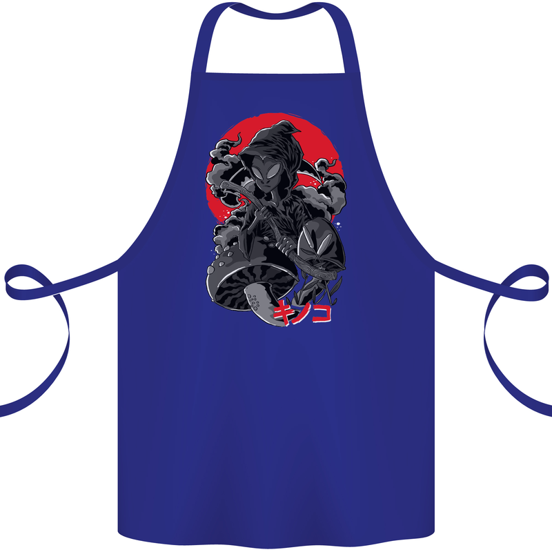 Magic Mushrooms Weed Japanese Alien Cotton Apron 100% Organic Royal Blue