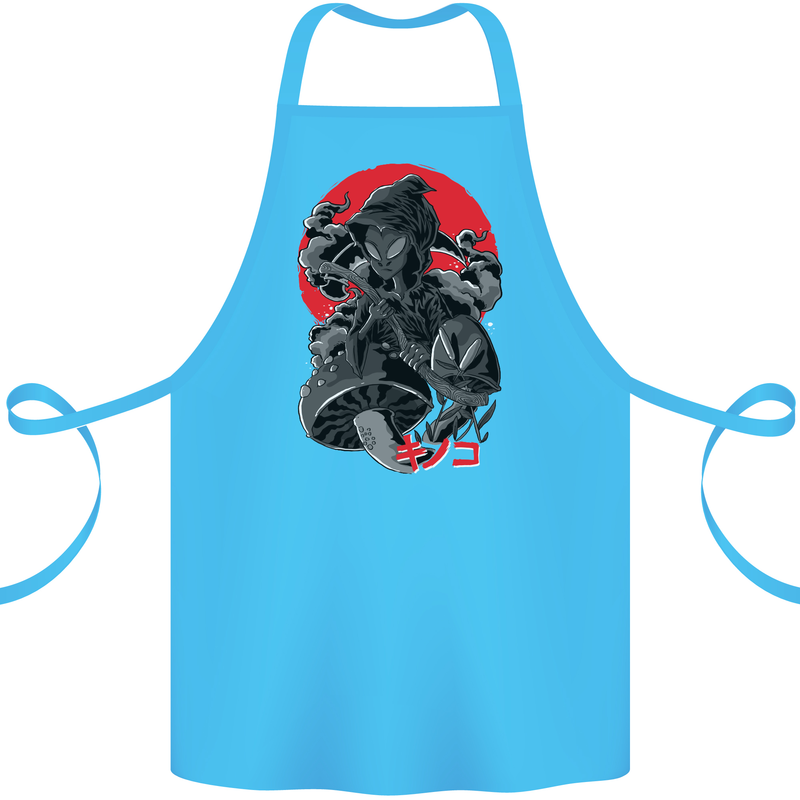 Magic Mushrooms Weed Japanese Alien Cotton Apron 100% Organic Turquoise
