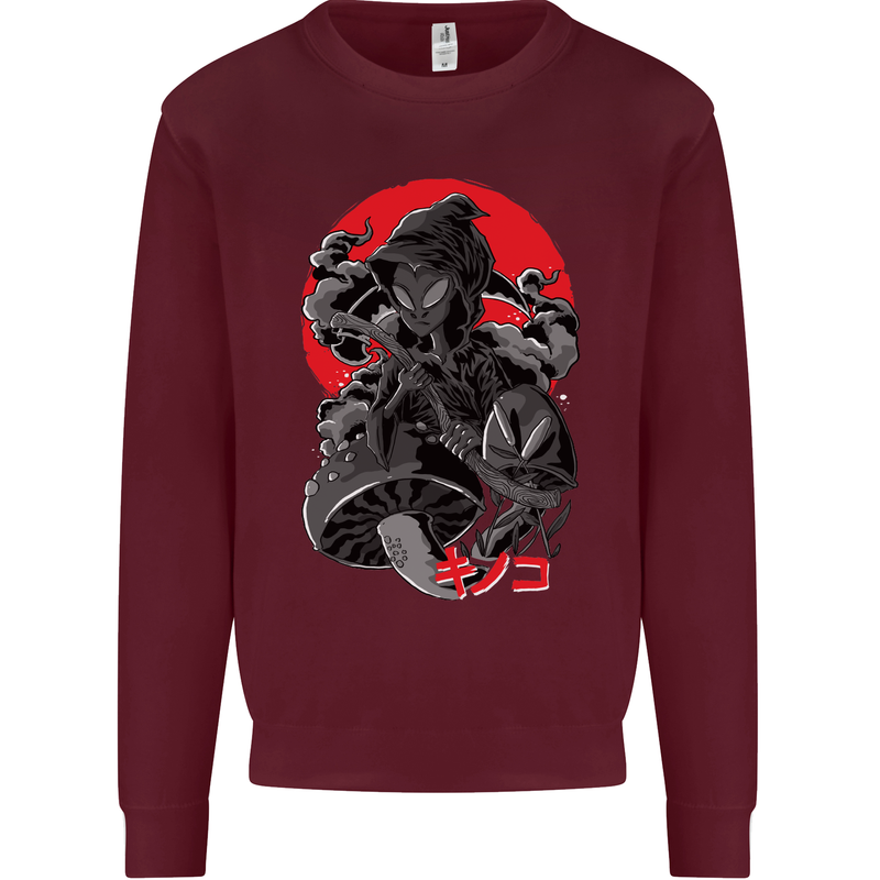 Magic Mushrooms Weed Japanese Alien Kids Sweatshirt Jumper Maroon