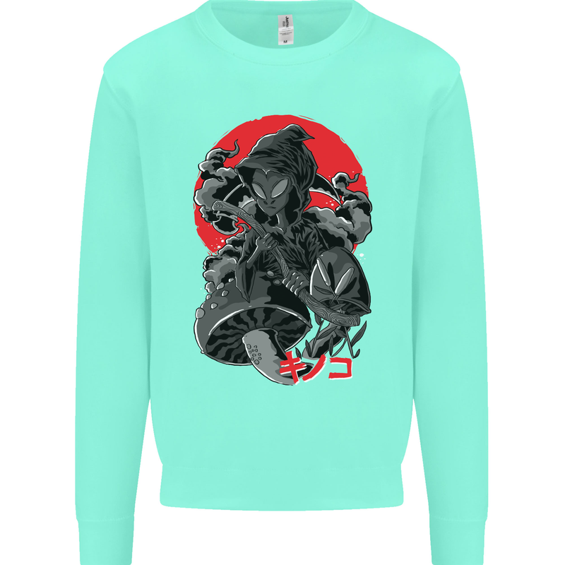 Magic Mushrooms Weed Japanese Alien Kids Sweatshirt Jumper Peppermint