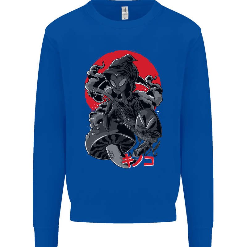 Magic Mushrooms Weed Japanese Alien Kids Sweatshirt Jumper Royal Blue