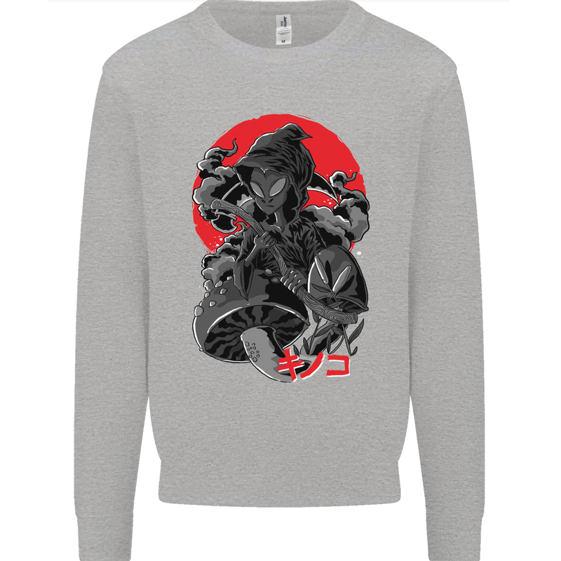 Magic Mushrooms Weed Japanese Alien Kids Sweatshirt Jumper Sports Grey