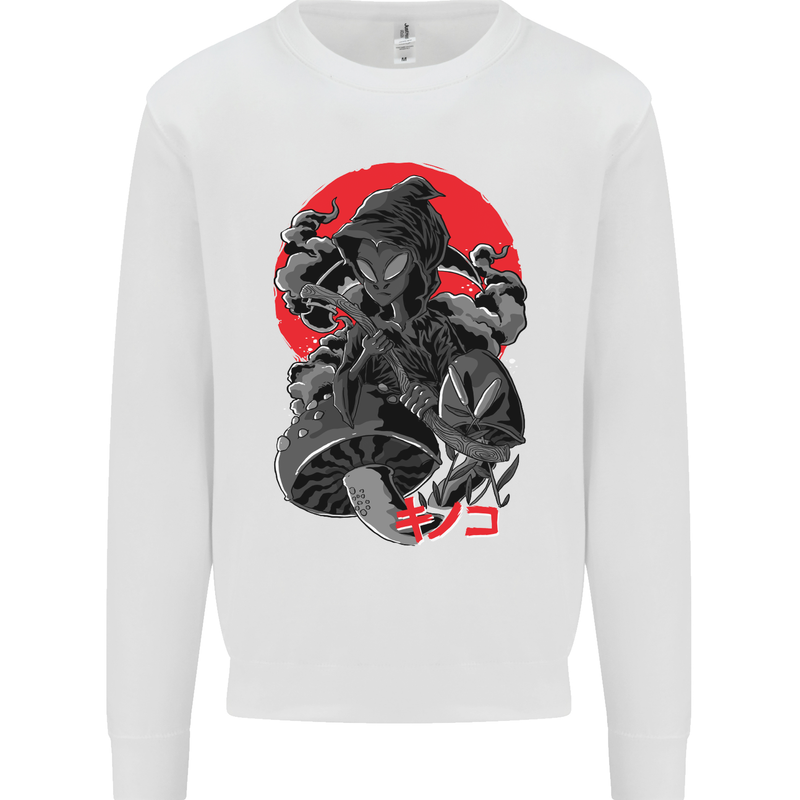 Magic Mushrooms Weed Japanese Alien Kids Sweatshirt Jumper White