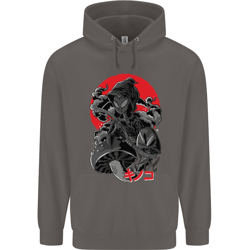 Magic Mushrooms Weed Japanese Alien Mens 80% Cotton Hoodie Charcoal