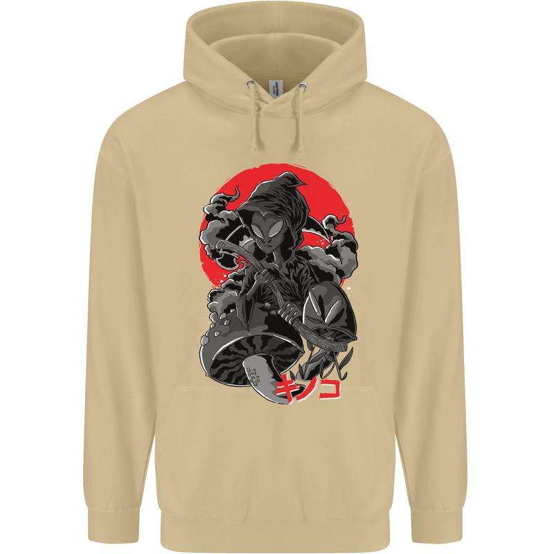 Magic Mushrooms Weed Japanese Alien Mens 80% Cotton Hoodie Sand