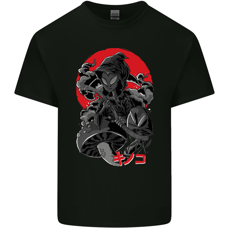 Magic Mushrooms Weed Japanese Alien Mens Cotton T-Shirt Tee Top Black