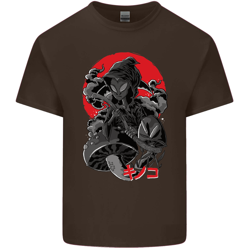 Magic Mushrooms Weed Japanese Alien Mens Cotton T-Shirt Tee Top Dark Chocolate