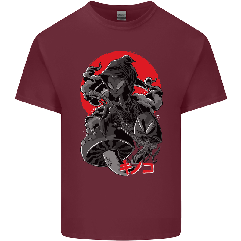 Magic Mushrooms Weed Japanese Alien Mens Cotton T-Shirt Tee Top Maroon
