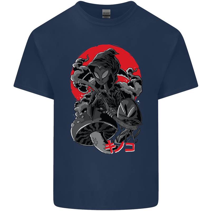 Magic Mushrooms Weed Japanese Alien Mens Cotton T-Shirt Tee Top Navy Blue