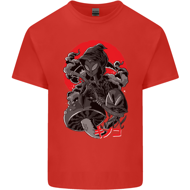 Magic Mushrooms Weed Japanese Alien Mens Cotton T-Shirt Tee Top Red